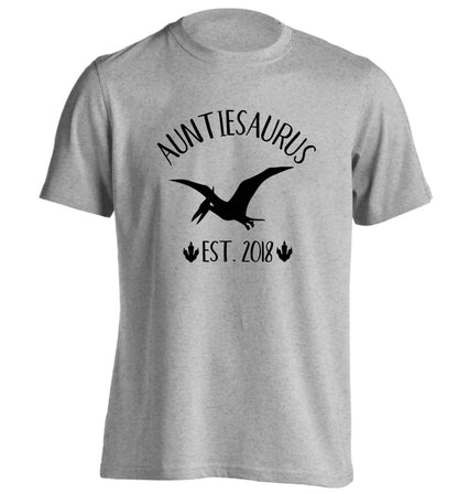 Personalised auntiesaurus since (custom date) adults unisex grey Tshirt 2XL