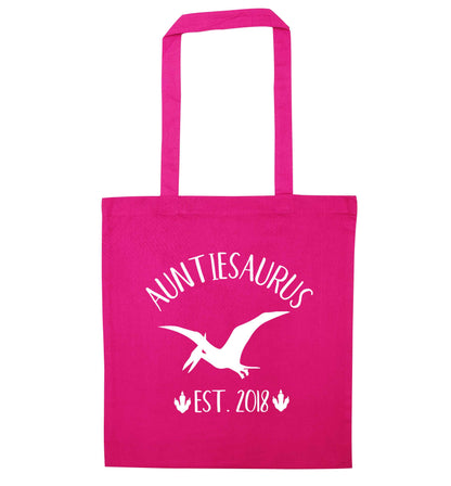 Personalised auntiesaurus since (custom date) pink tote bag