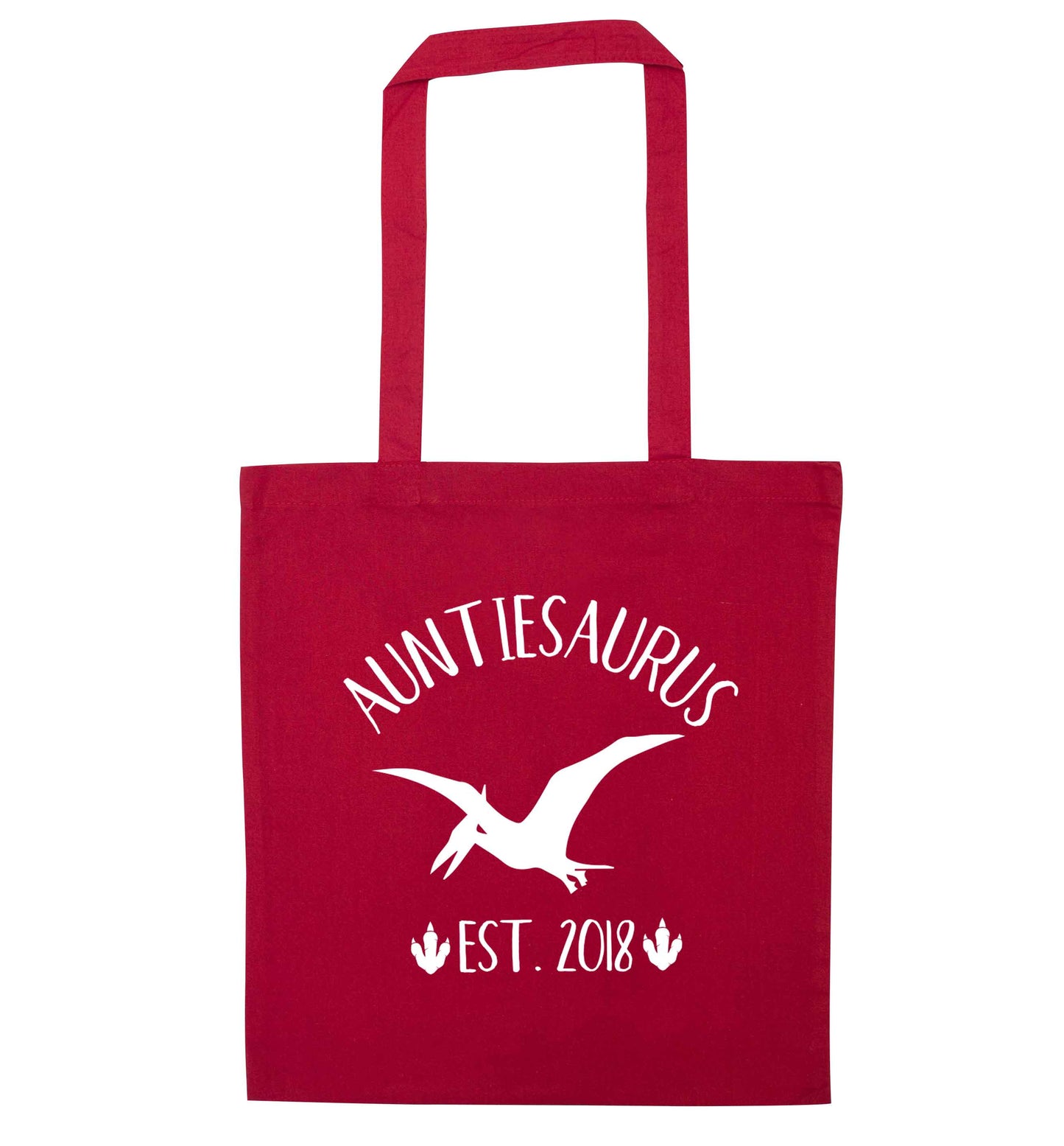 Personalised auntiesaurus since (custom date) red tote bag