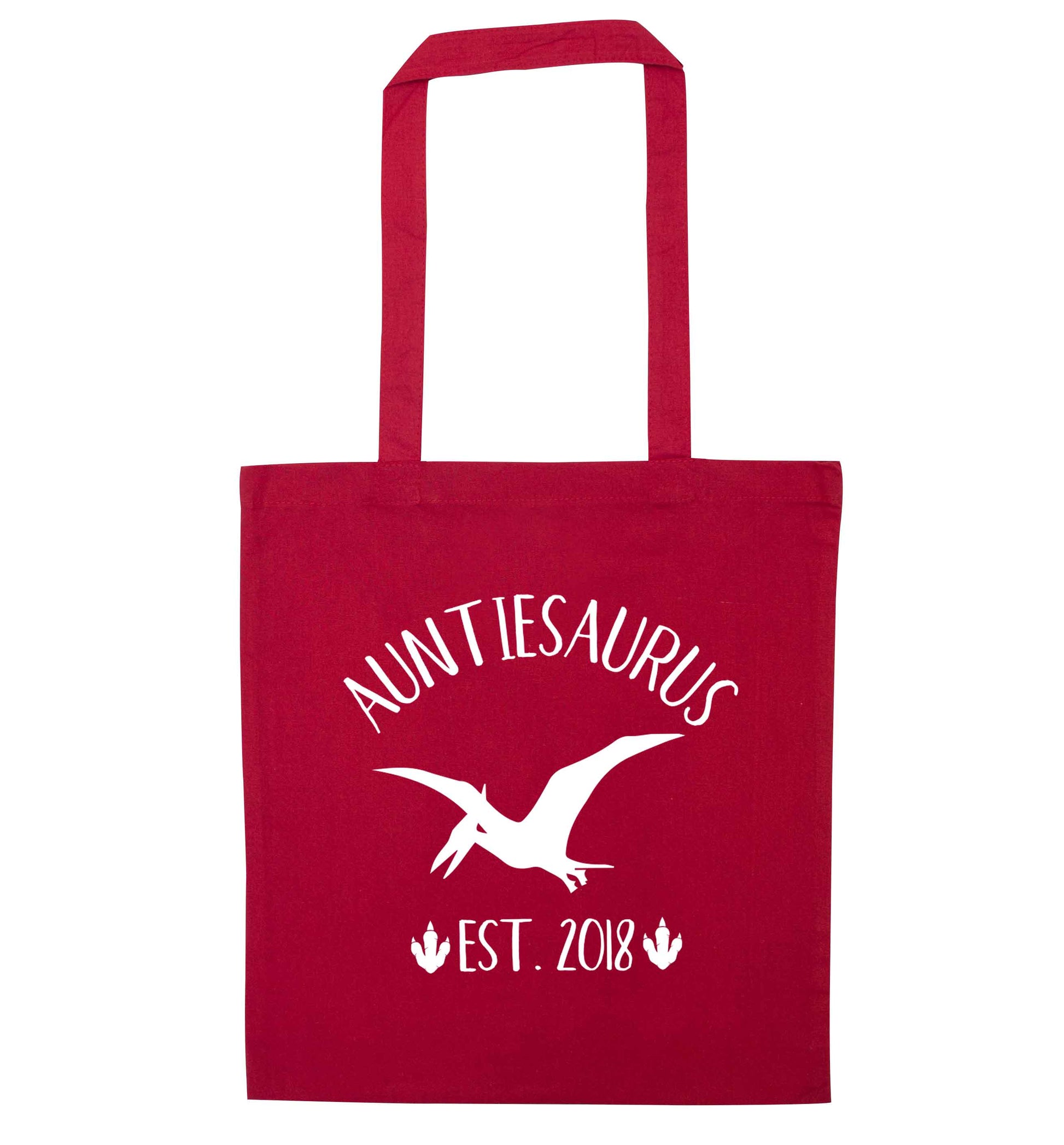 Personalised auntiesaurus since (custom date) red tote bag