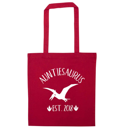 Personalised auntiesaurus since (custom date) red tote bag