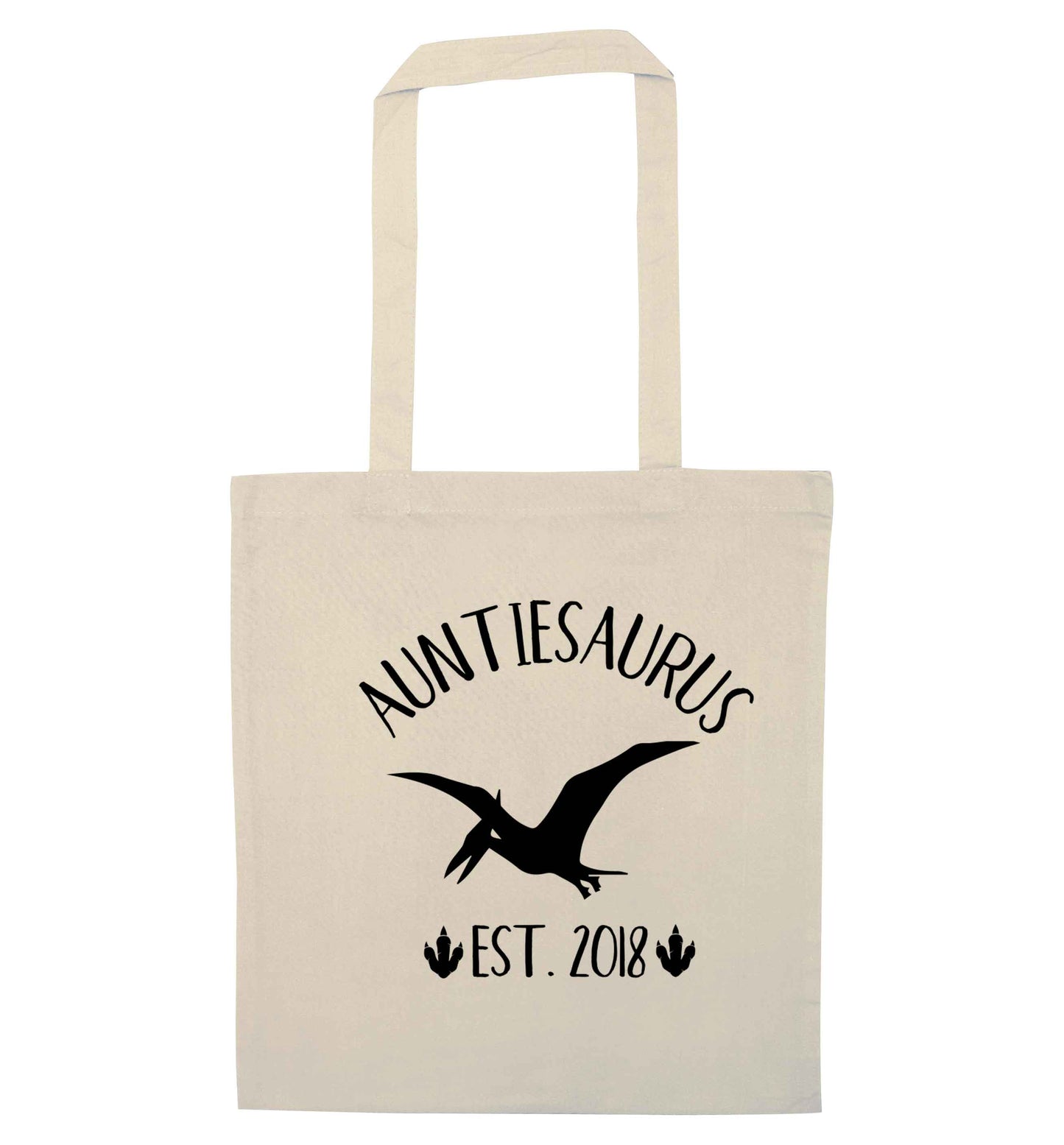 Personalised auntiesaurus since (custom date) natural tote bag