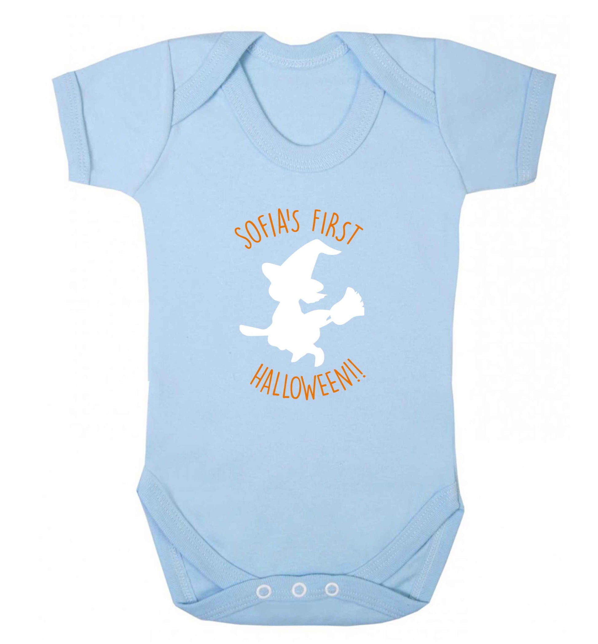 Personalised first halloween - Witch baby vest pale blue 18-24 months
