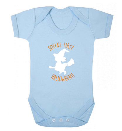 Personalised first halloween - Witch baby vest pale blue 18-24 months