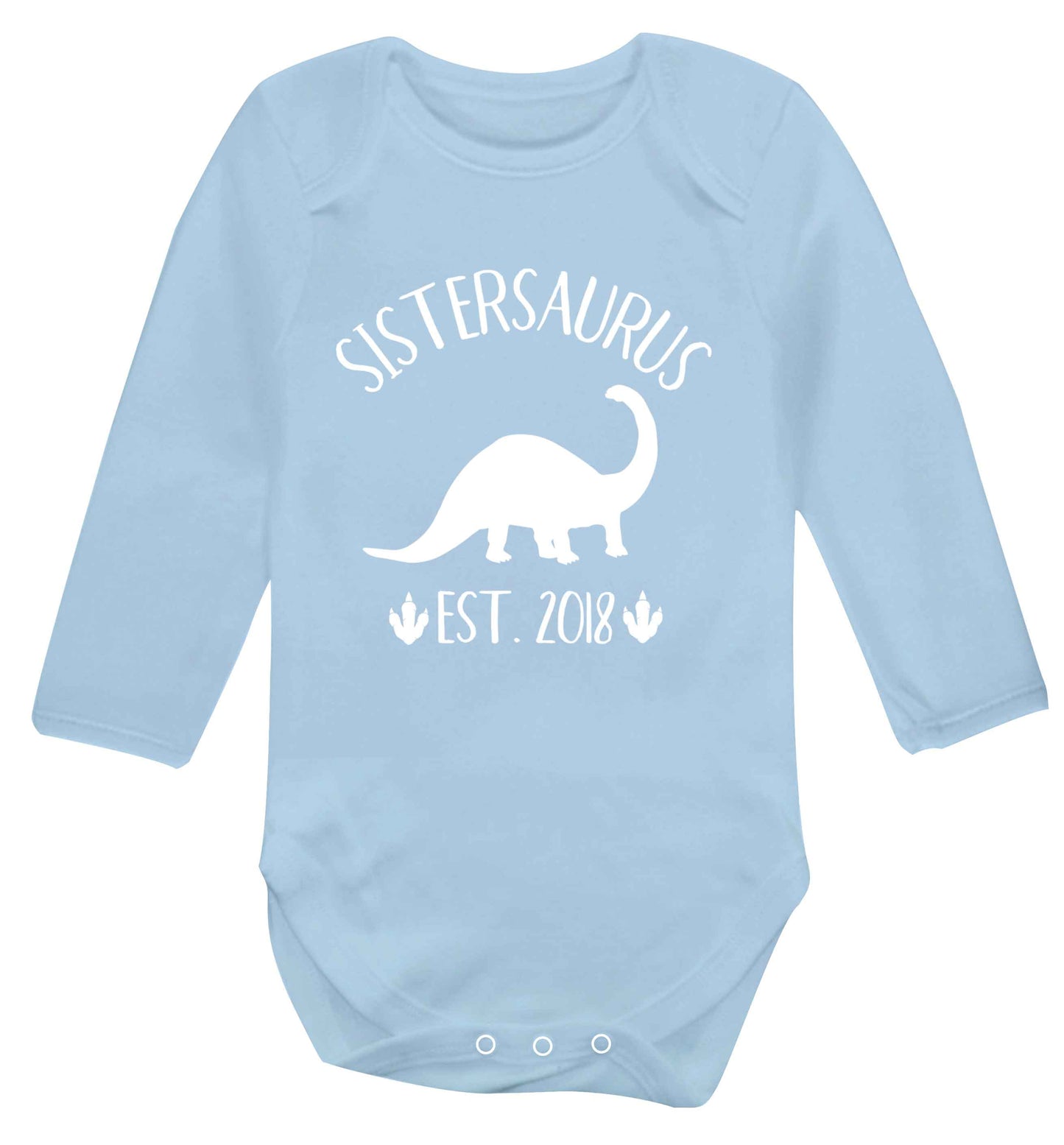 Personalised sistersaurus since (custom date) Baby Vest long sleeved pale blue 6-12 months