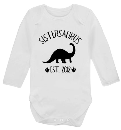 Personalised sistersaurus since (custom date) Baby Vest long sleeved white 6-12 months