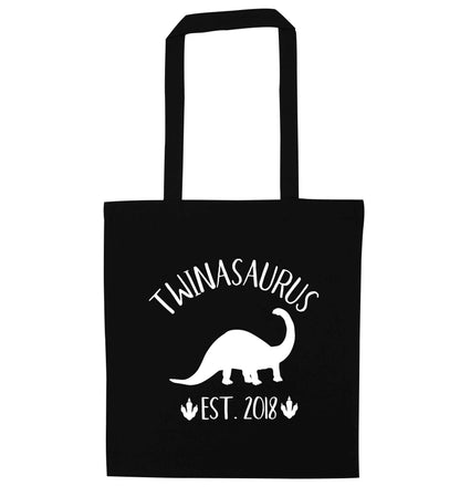Personalised twinasaurus since (custom date) black tote bag