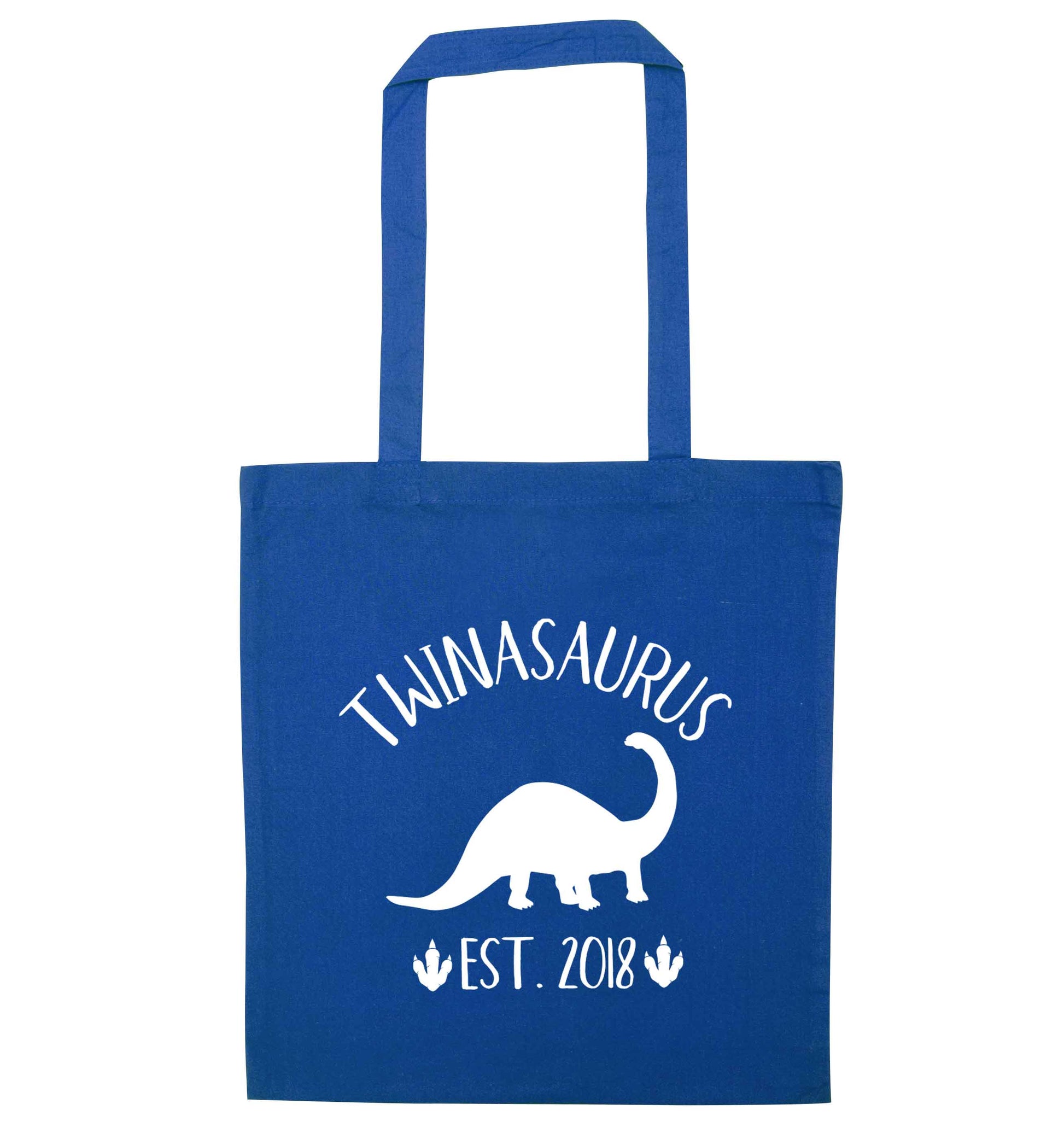 Personalised twinasaurus since (custom date) blue tote bag