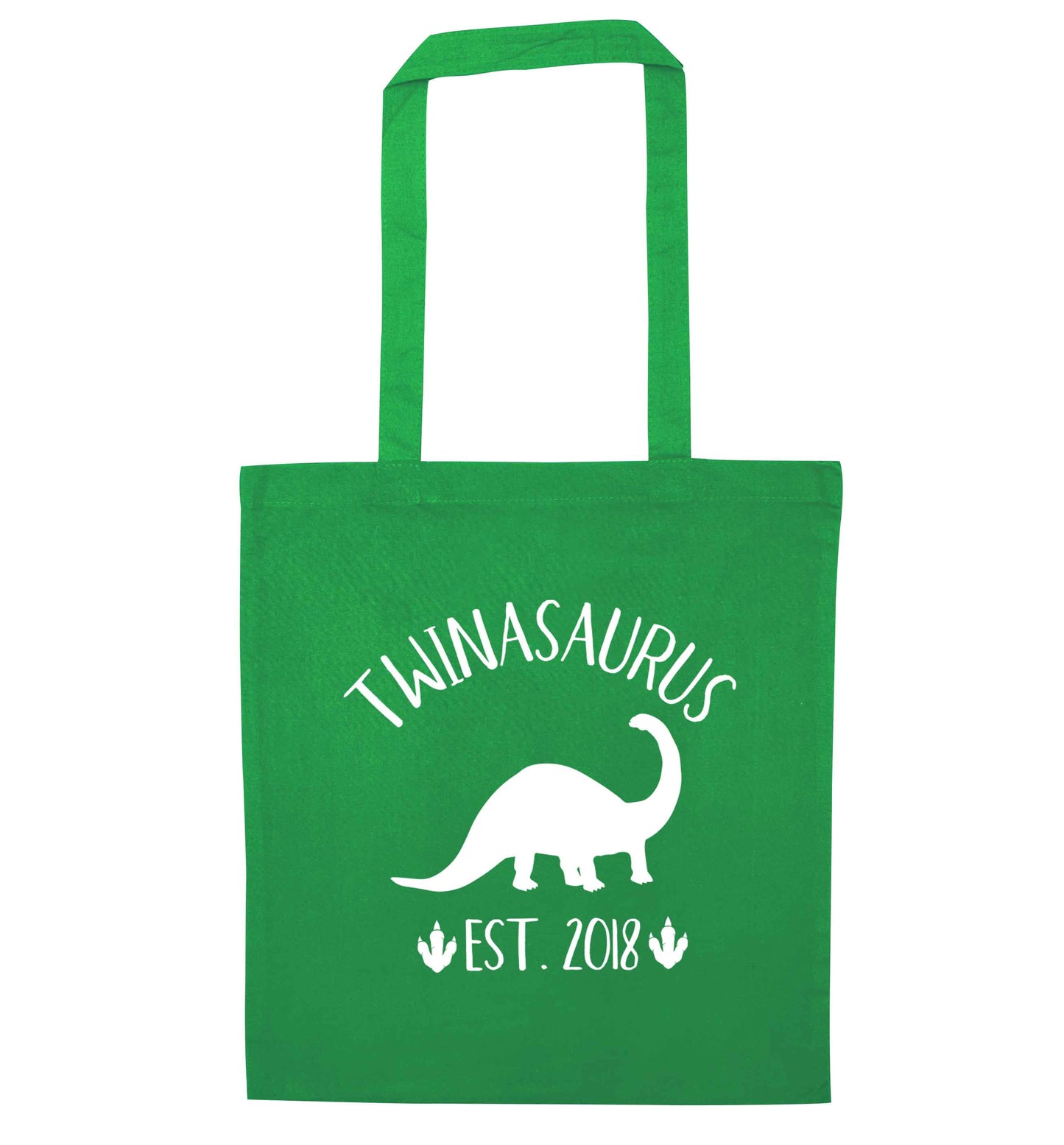 Personalised twinasaurus since (custom date) green tote bag