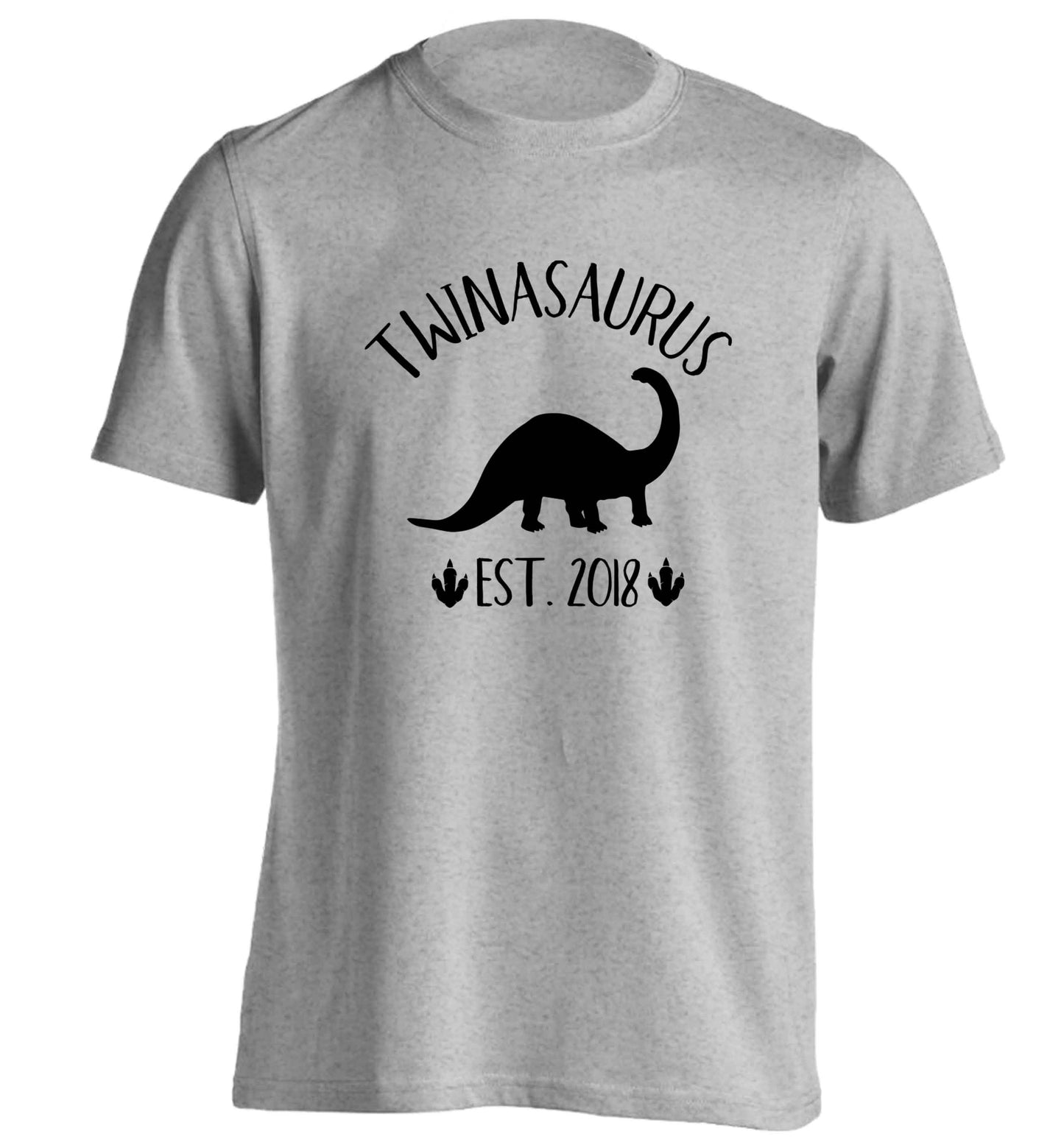 Personalised twinasaurus since (custom date) adults unisex grey Tshirt 2XL