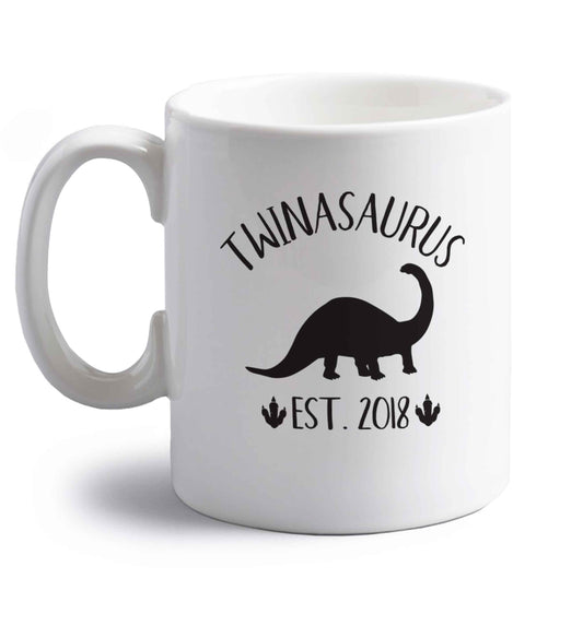 Personalised twinasaurus since (custom date) right handed white ceramic mug 
