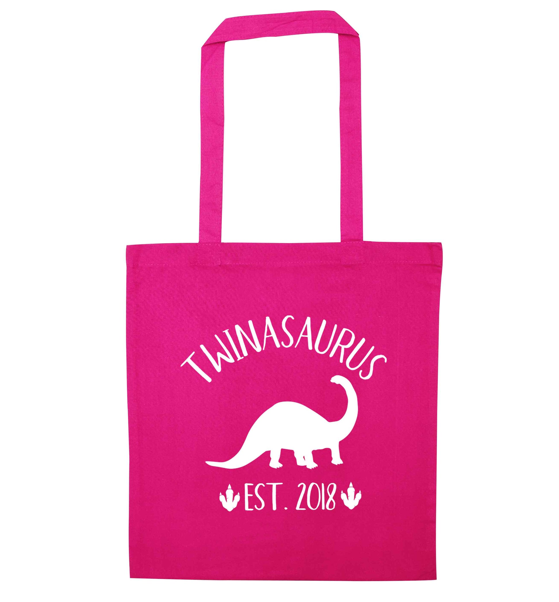 Personalised twinasaurus since (custom date) pink tote bag