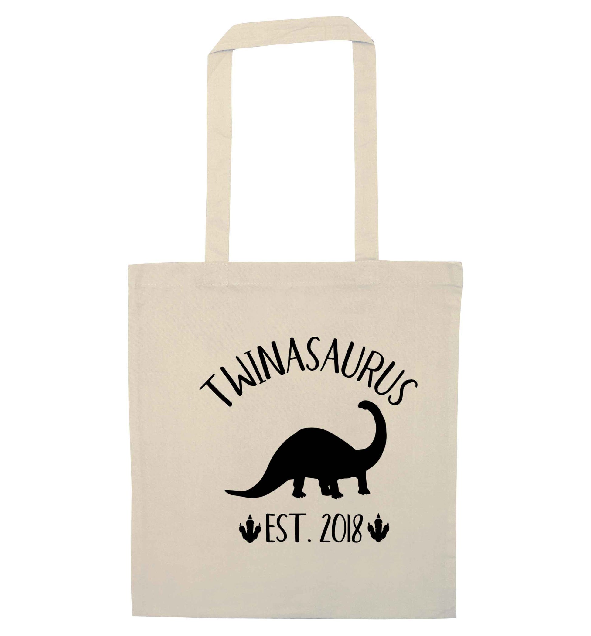 Personalised twinasaurus since (custom date) natural tote bag