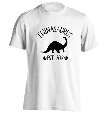 Personalised twinasaurus since (custom date) adults unisex white Tshirt 2XL