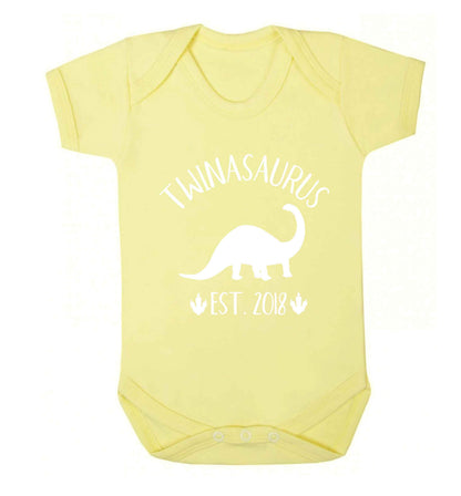 Personalised twinasaurus since (custom date) Baby Vest pale yellow 18-24 months