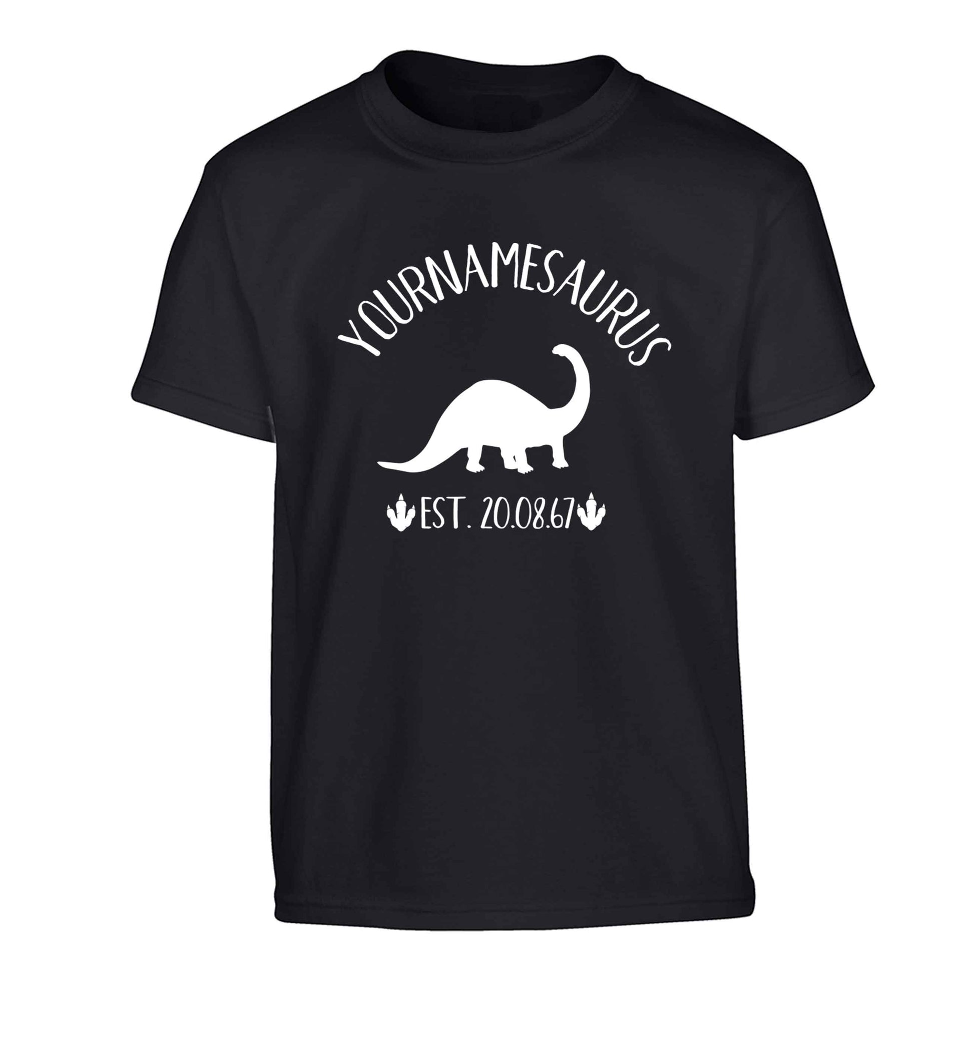 Personalised (your name) dinosaur birthday Children's black Tshirt 12-13 Years