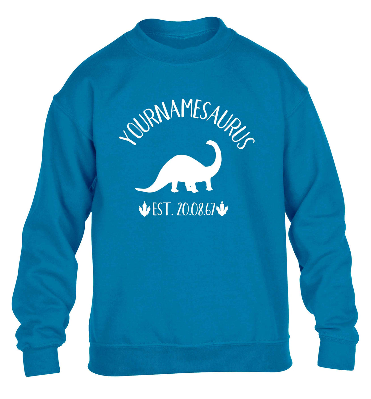 Personalised (your name) dinosaur birthday children's blue sweater 12-13 Years