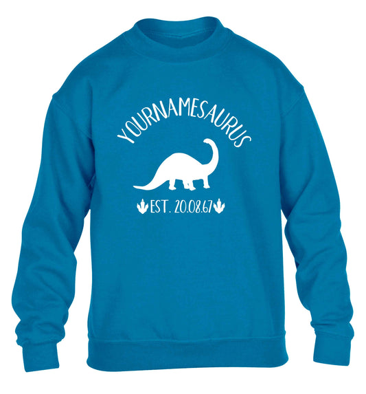 Personalised (your name) dinosaur birthday children's blue sweater 12-13 Years