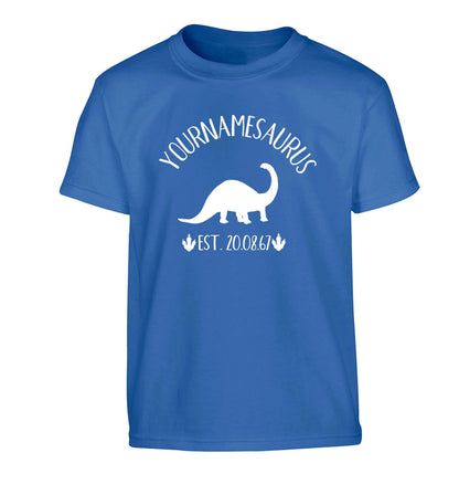 Personalised (your name) dinosaur birthday Children's blue Tshirt 12-13 Years