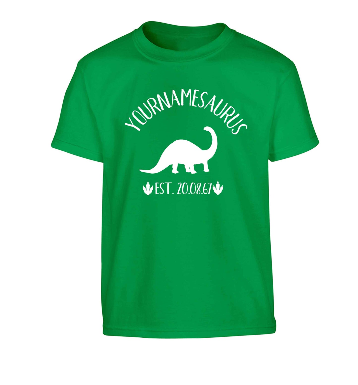 Personalised (your name) dinosaur birthday Children's green Tshirt 12-13 Years