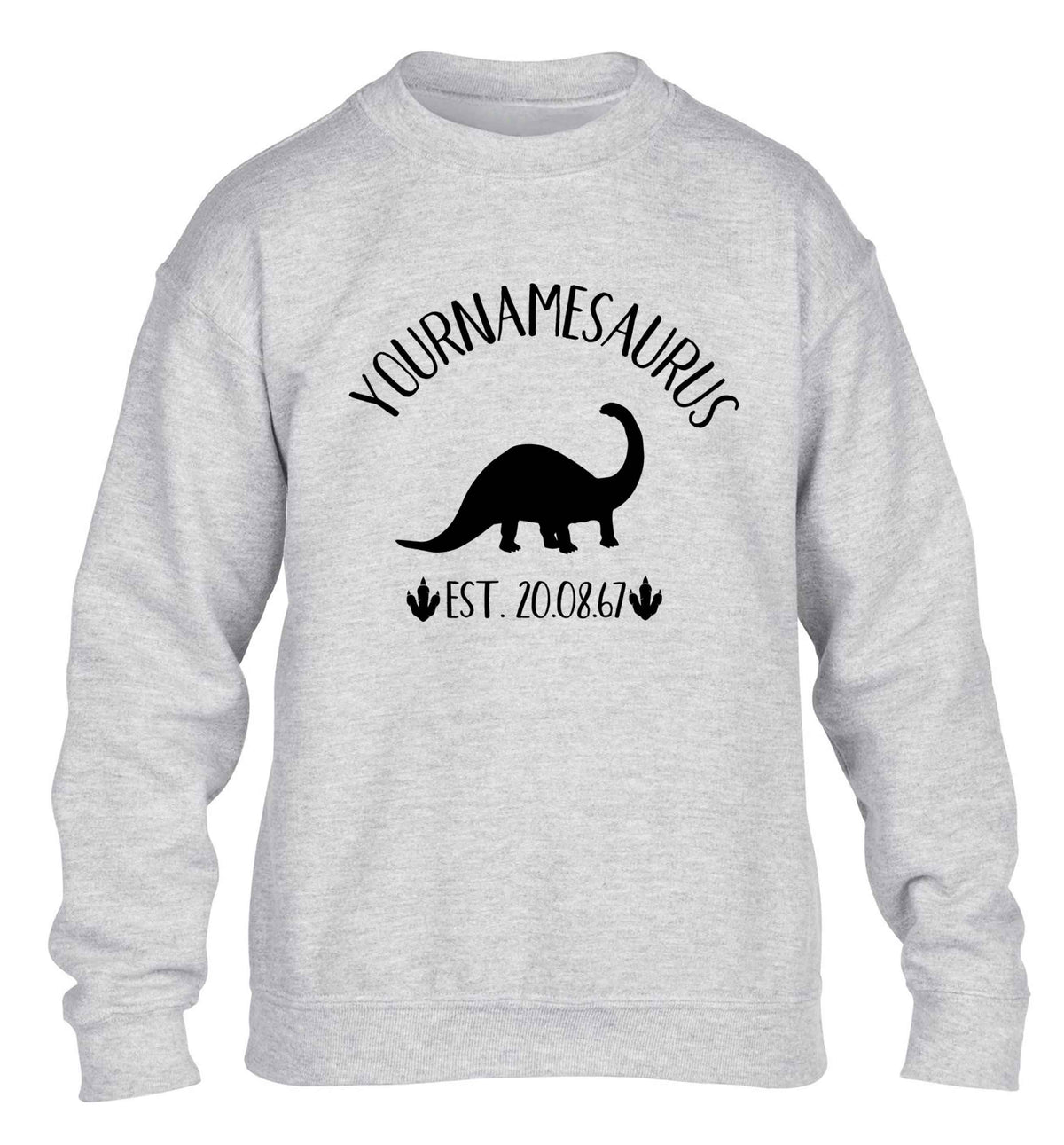 Personalised (your name) dinosaur birthday children's grey sweater 12-13 Years