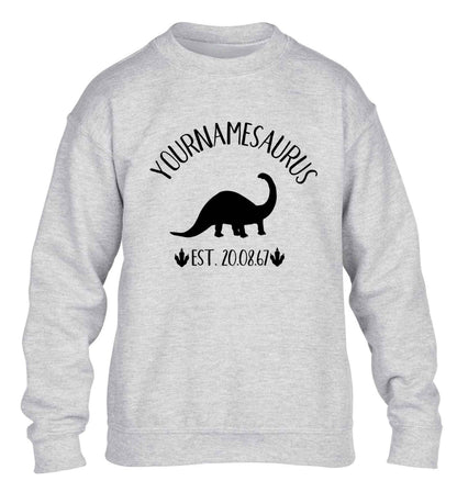 Personalised (your name) dinosaur birthday children's grey sweater 12-13 Years