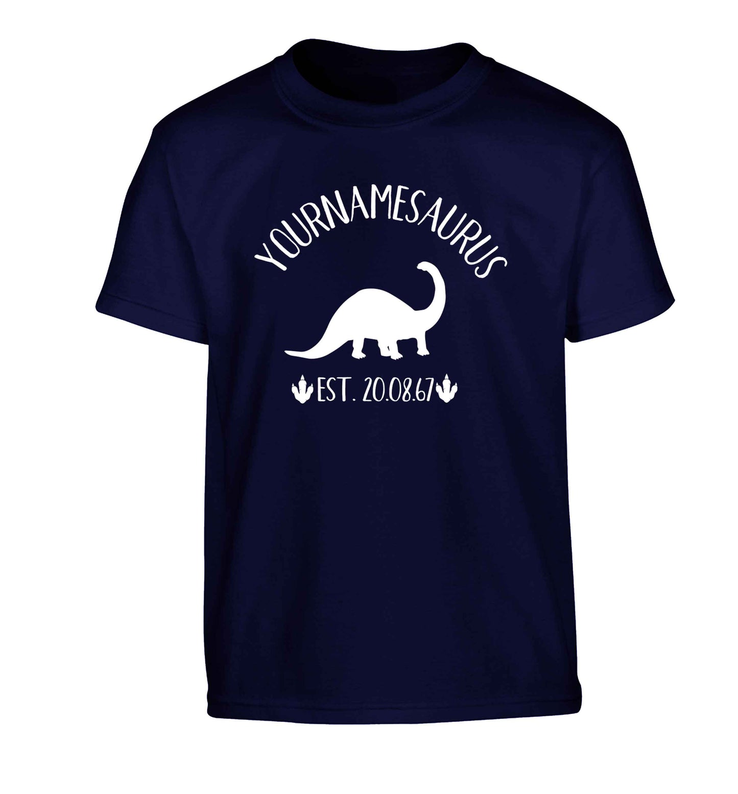 Personalised (your name) dinosaur birthday Children's navy Tshirt 12-13 Years