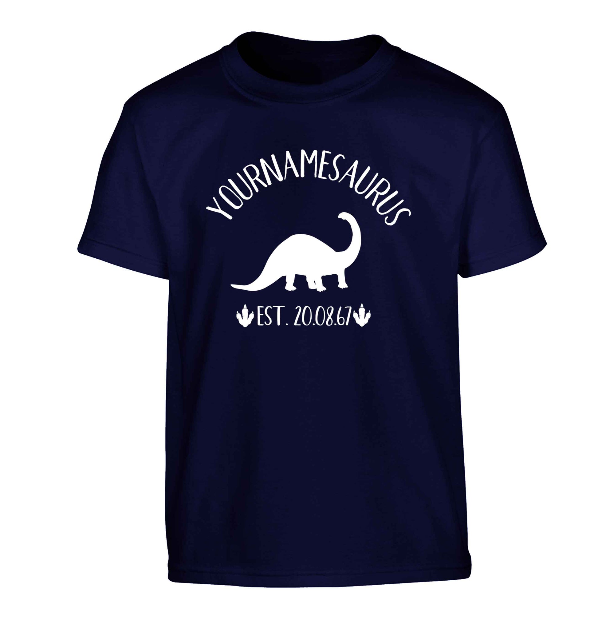 Personalised (your name) dinosaur birthday Children's navy Tshirt 12-13 Years
