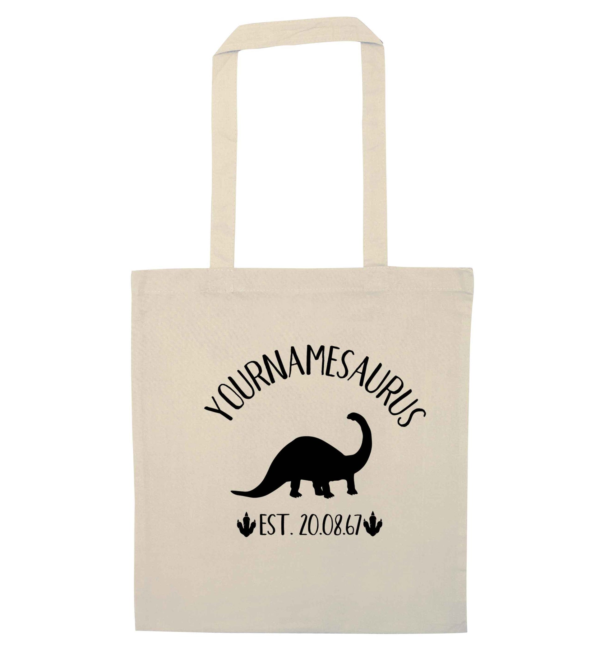 Personalised (your name) dinosaur birthday natural tote bag