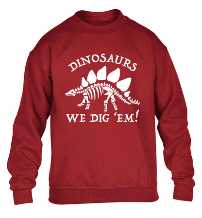 Dinosaurs we dig 'em! children's grey sweater 12-13 Years