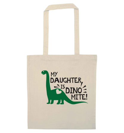 My daughter is dinomite! natural tote bag
