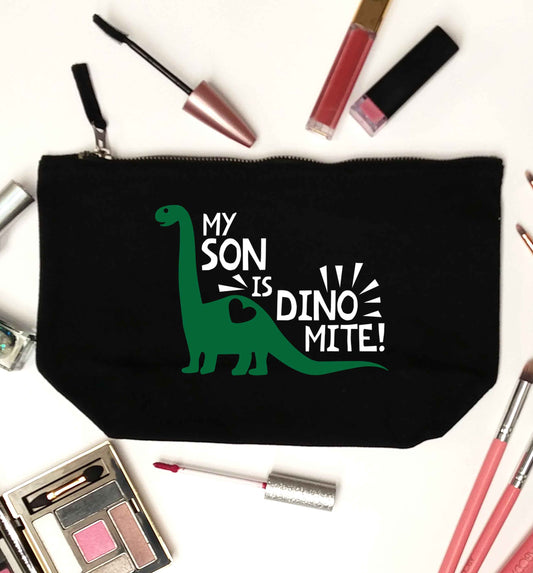 My son is dinomite! black makeup bag