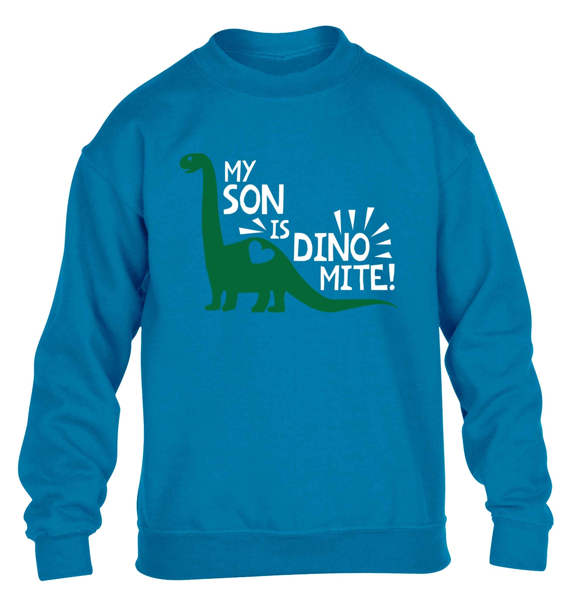 My son is dinomite! children's blue sweater 12-13 Years