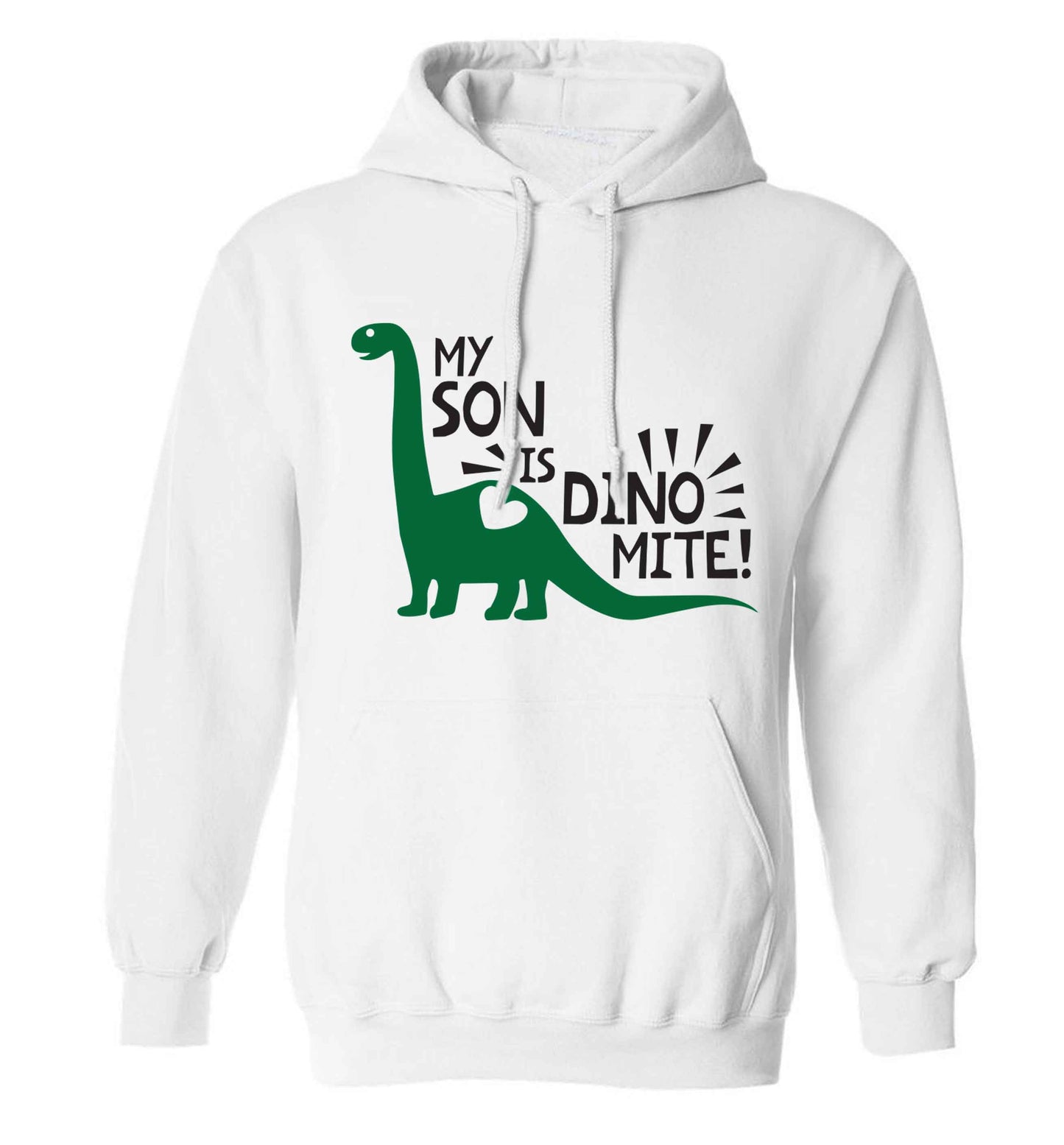 My son is dinomite! adults unisex white hoodie 2XL