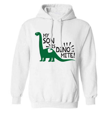 My son is dinomite! adults unisex white hoodie 2XL