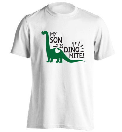 My son is dinomite! adults unisex white Tshirt 2XL