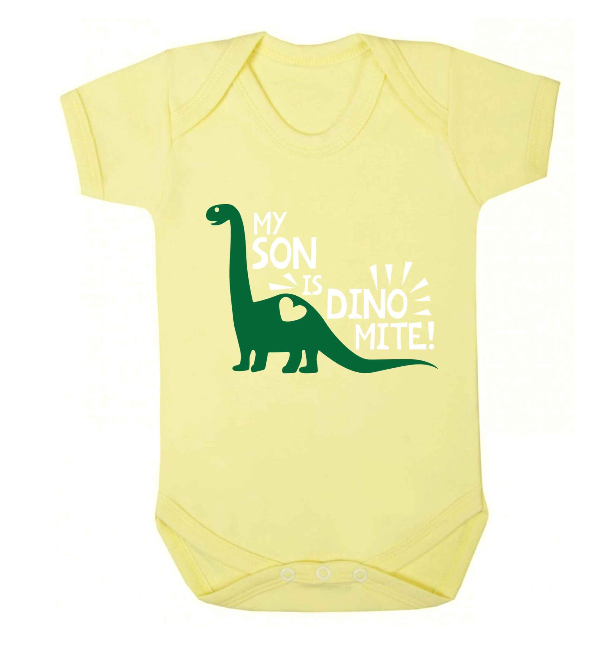 My son is dinomite! Baby Vest pale yellow 18-24 months