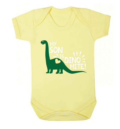 My son is dinomite! Baby Vest pale yellow 18-24 months