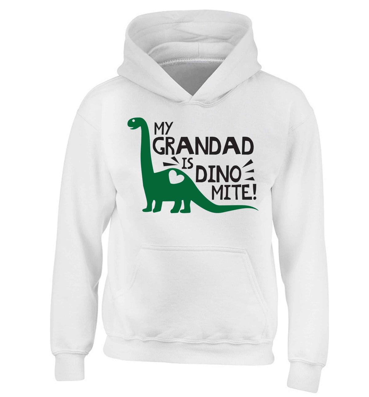 My grandad is dinomite! children's white hoodie 12-13 Years