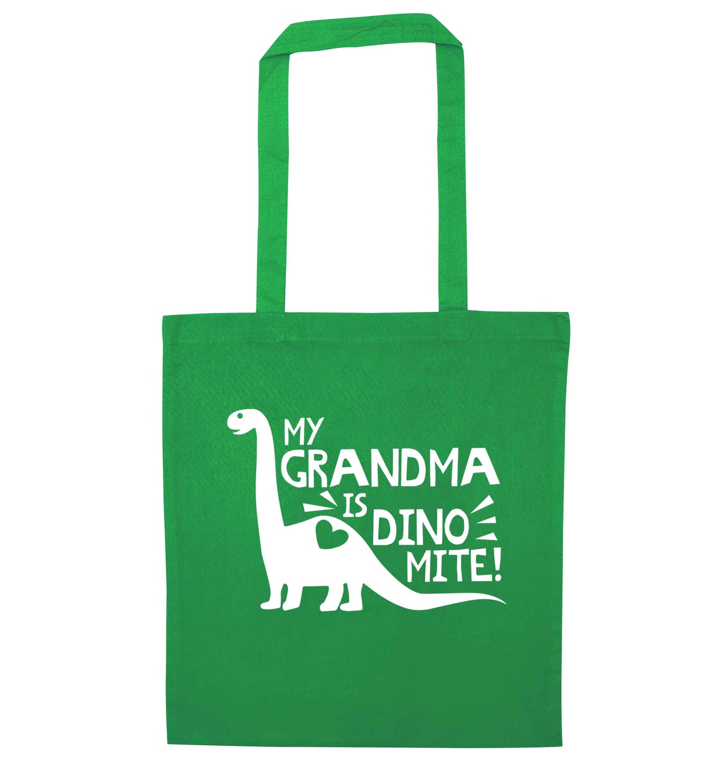 My grandma is dinomite! green tote bag