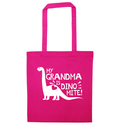 My grandma is dinomite! pink tote bag