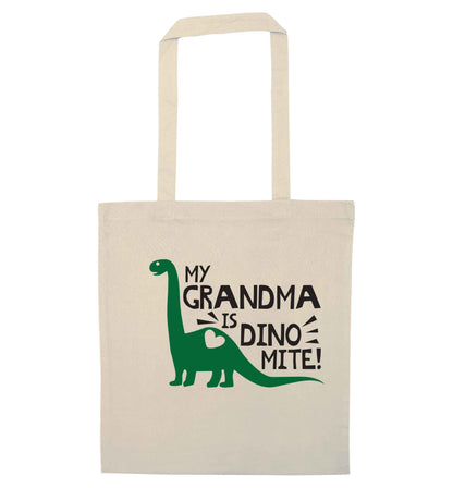 My grandma is dinomite! natural tote bag