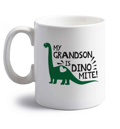 My grandson is dinomite! right handed white ceramic mug 