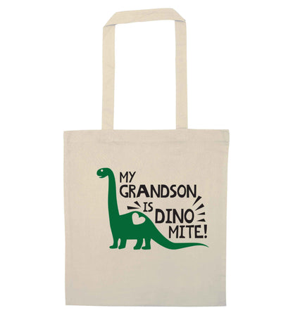 My grandson is dinomite! natural tote bag
