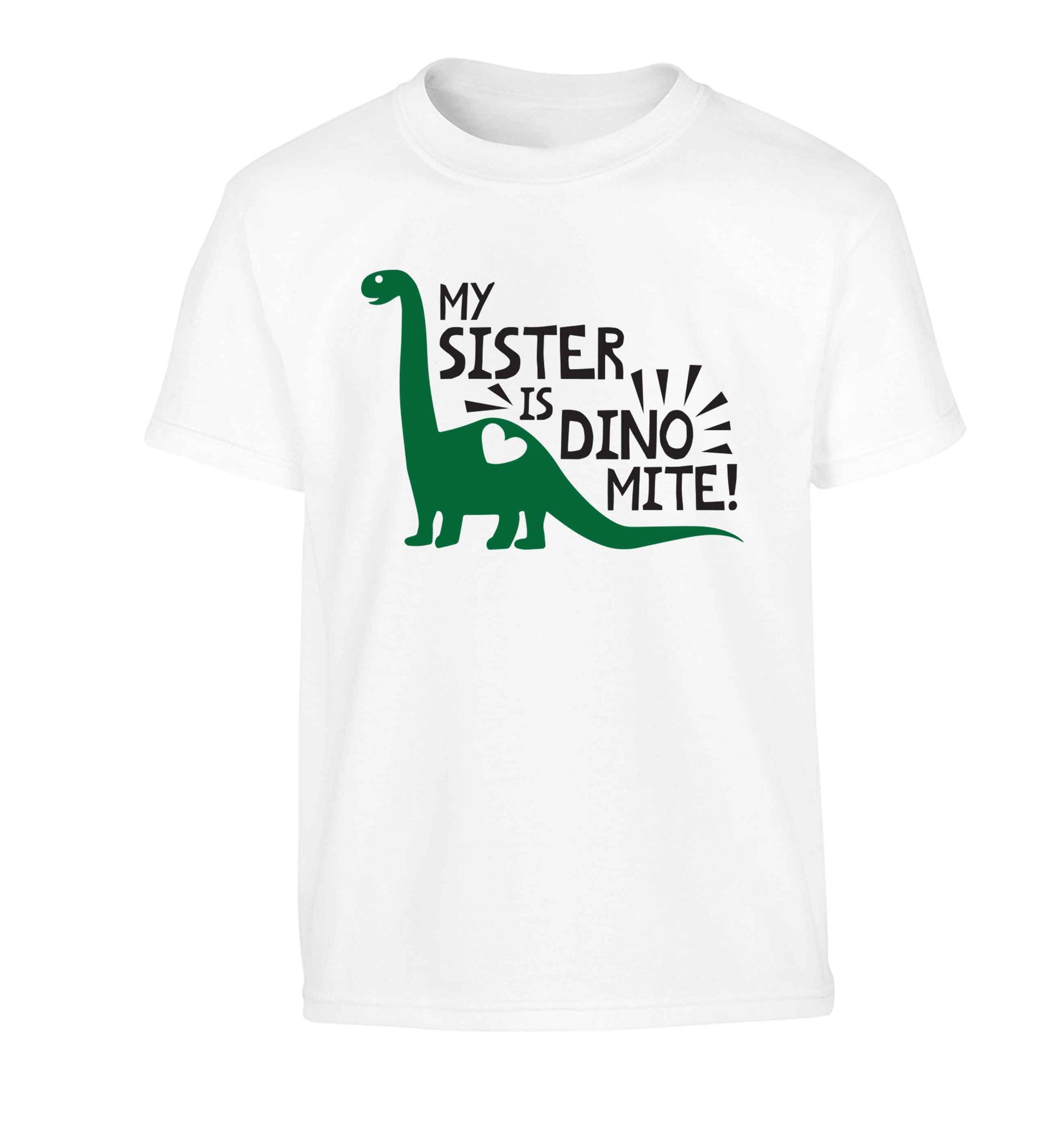 My sister is dinomite! Children's white Tshirt 12-13 Years