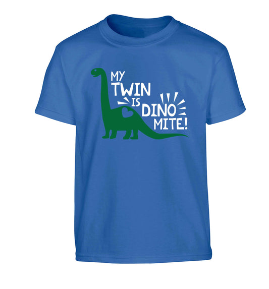 My twin is dinomite! Children's blue Tshirt 12-13 Years