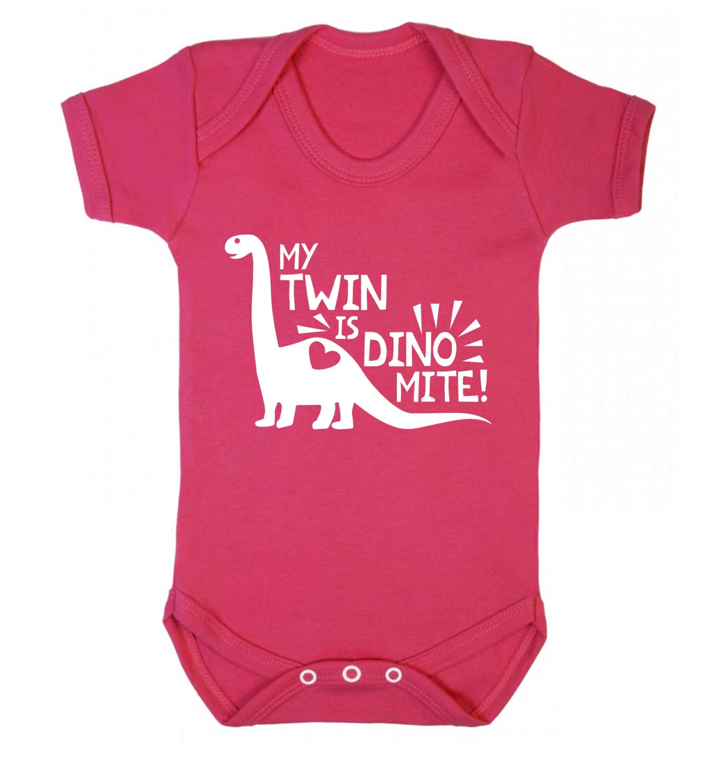 My twin is dinomite! Baby Vest dark pink 18-24 months