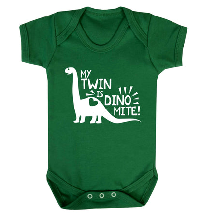 My twin is dinomite! Baby Vest green 18-24 months