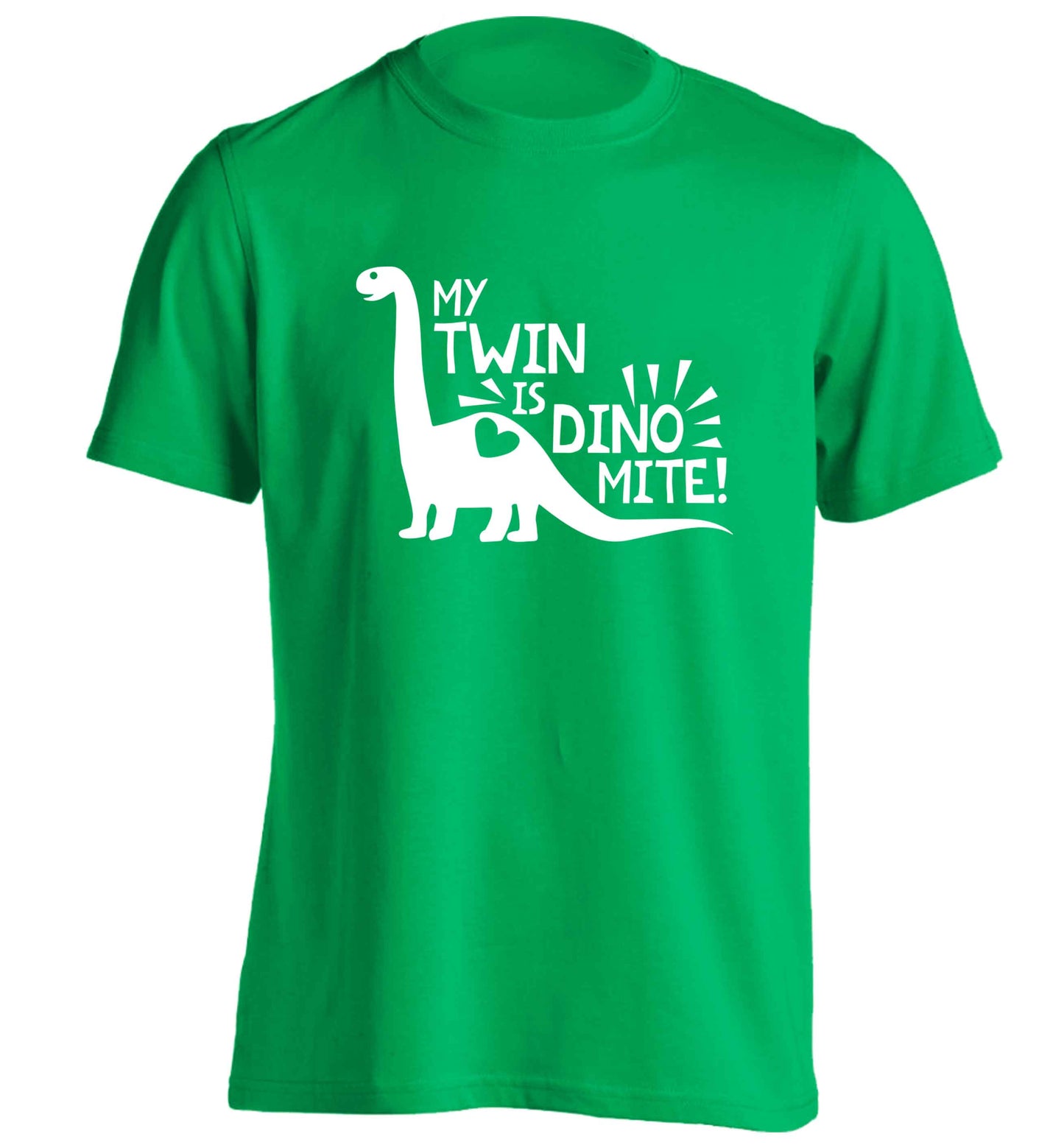 My twin is dinomite! adults unisex green Tshirt 2XL