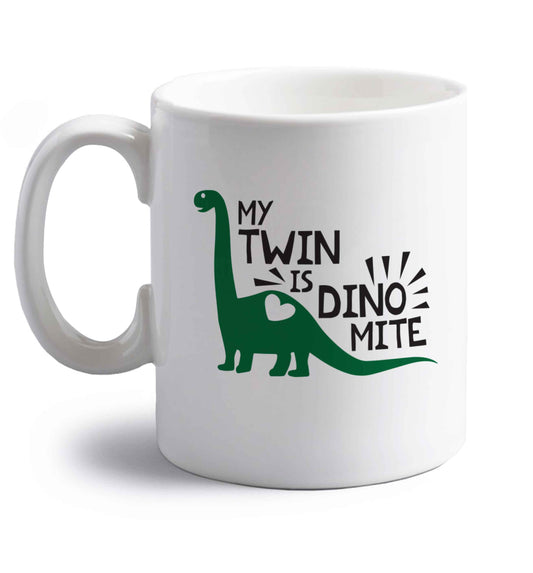 My twin is dinomite! right handed white ceramic mug 
